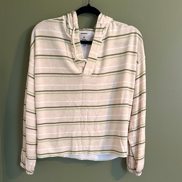Sonoma Tops - Sonoma Green and Cream Striped Hoodie